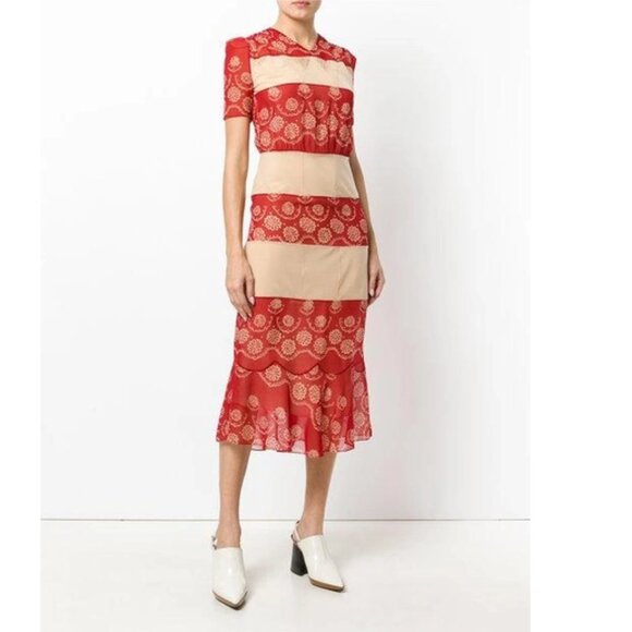 Maison Margiela Floral Embroidered Midi Dress In Red - Picture 2 of 16
